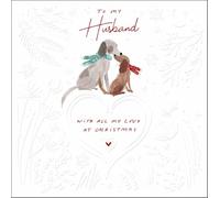 Woodmansterne Artistic Male Relation Christmas Greeting Card - Husband - Love at Christmas Dogs Illustration - From The NimBus Range - With an Embossed Finish