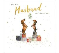Woodmansterne Artistic Male Relation Christmas Greeting Card - Husband - Puppy Love Dogs Illustration - Designed by Charlotte Mason - With A Gold Foil Finish