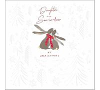 Woodmansterne Artistic Relation Christmas Greeting Card - Daughter & Son-in-Law - Two Hares Wearing A Scarf Illustration by Paula Reece - From The NimBus Range - With An Embossed Finish