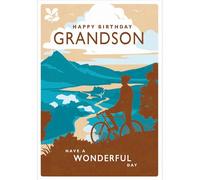 Woodmansterne Birthday Card for Grandson - National Trust Mountain Biking Design - Artistic Birthday Greeting Card - For Him