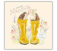 Woodmansterne Birthday Card for Nanny - Hedgehog and Garden Boots Design - Supports Greenfingers Charity - Cute Birthday Greeting Card for a Lovely Nanny