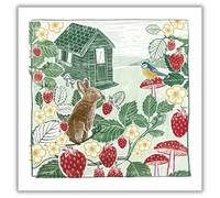 Woodmansterne Birthday Card for Women - Floral Garden Scene with Rabbit, Strawberries, and Bird - Embossed Finish - Blank Inside - Artistic Greeting Card for Her