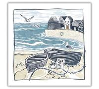 Woodmansterne Birthday or All-Occasion Card - Fishing Boats and Harbour Design - Embossed Finish - Blank Inside - For Men - Nautical Greeting Card