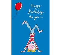 Woodmansterne Boy's Birthday Card - Happy Birthday Card with Quentin Blake Fun Handstand and Balloon Illustrated Design