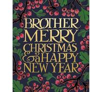 Woodmansterne Brother Christmas Card Gold Foiled Floral Berry Xmas Greetings - Emma Bridgewater Festive Joy, Vibrant Design, Heartfelt Message, Keepsake Value, Siblings, Family Wishes