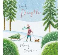 Woodmansterne Christmas Card for Daughter - Dog, Girl, and Christmas Tree in the Snow - Festive Christmas Greeting Card for a Lovely Daughter - For Her