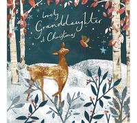 Woodmansterne Christmas Card for Granddaughter - Snowy Deer and Robin Design - Foil Finish - Festive Christmas Greeting Card for a Lovely Granddaughter - For Her