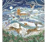 Woodmansterne Christmas Card for Men or Women - Lucy Grossmith Design - Village Church and Countryside Wildlife in the Snow - Festive Christmas Greeting Card for Family or Friends