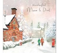 Woodmansterne Christmas Card for Mum and Dad - Dog Walk in the Snow - Festive Christmas Greeting Card for a Wonderful Mum & Dad
