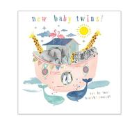 Woodmansterne Congratulations Card for New Baby Twins - Cute Noah's Ark Design, Eco-Friendly & Made in the UK