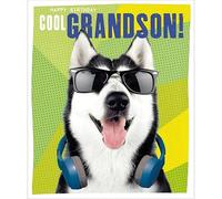 Woodmansterne Cool Grandson Funny Birthday Card - Happy Birthday Card with Humorous Husky Dog Design - Birthday Card for Boys