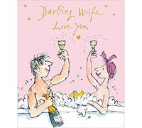Woodmansterne Darling Wife Birthday Card - Couple Drinking Champagne in Bubble Bath - Quentin Blake Illustration - Eco-Friendly and Recyclable