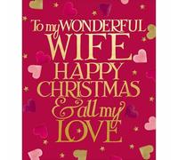 Woodmansterne Emma Bridgewater Wonderful Wife Christmas Card Foiled Love Hearts Xmas Greetings - Emma Bridgewater Heartfelt, Pink Hearts, Gold Foiled Stars, Eco-Friendly, Keepsake, Loving Words