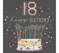 Woodmansterne Female 18th Birthday Card - Happy Birthday Card Age 18 with Birthday Cake and Confetti Design with a Foil and Embossed Finish- Birthday Card for Women