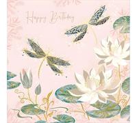 Woodmansterne Female Birthday Card - Happy Birthday Card for Women or Girls with National Trust Artistic Floral Dragonfly and Waterlily Design and an Embossed Foil Finish