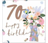 Woodmansterne Female Open 'Happy Birthday' Milestone Greeting Card - Age 70 - Floral Birthday Bouquet - From The Paper Chain Range by Stephanie Dyment - Embossed With A Copper Foil Finish