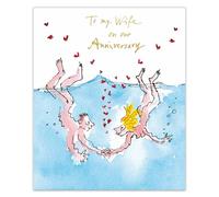 Woodmansterne Funny Anniversary Card for Wife - Quentin Blake Skinny Dip Design - Foil Finish - Amusing Premium Greeting Card with Envelope