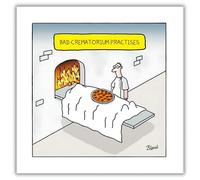 Woodmansterne Funny Birthday Card - Pizza Joke 'Bad Crematorium Practices' - Blank Inside - Hilarious Birthday Greeting Card for Men or Women