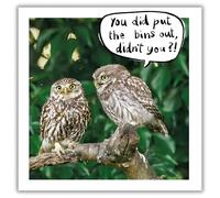 Woodmansterne Funny Birthday or All-Occasion Card - RSPB - Owl Couple Joke - Blank Inside - For Men or Women - Amusing Greeting Card - You Did Put the Bins Out, Didn't You?!
