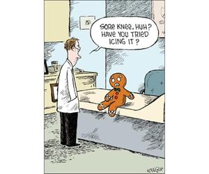 Woodmansterne General Male/Female Funny Birthday/Blank Card - Gingerbread Man at Doctors Cartoon Sketch - Eco-Friendly and Recyclable - Printed in the UK