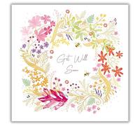 Woodmansterne Get Well Card - Get Well Soon Card for Women with Floral Wreath and Bees National Trust Design and a Foil Finish