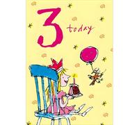 Woodmansterne Girl's 3rd Birthday Card - Happy Birthday Card Age 3 with Quentin Blake Girl and Cake Illustrated Design - Birthday Card for Children