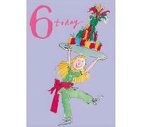 Woodmansterne Girl's 6th Birthday Card - Happy Birthday Card for Children Age 6 with Quentin Blake Girl and Cake Illustrated Design