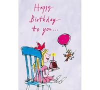 Woodmansterne Girl's Birthday Card - Happy Birthday Card for Children with Quentin Blake Girl and Cake Illustrated Design