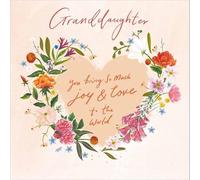 Woodmansterne Granddaughter Birthday Card - Floral Heart Wreath Design - Foil Finish - Happy Birthday Card for Her
