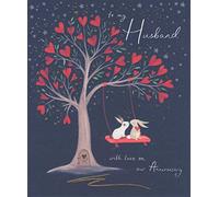 Woodmansterne Husband Anniversary Card - Illustrated Bunnies in a Tree - Night Sky with Love