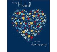 Woodmansterne Husband Anniversary Card - Multicolour Heart Design - Happy Anniversary Card for Him Embossed Foil Finish