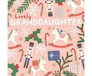 Woodmansterne Lovely Granddaughter Christmas Card - Rocking Horse, Nutcracker and Holly - Eco-Friendly and Recyclable