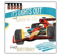 Woodmansterne Male Birthday Card - Happy Birthday Card with a Racing Car Design and a Foil Finish - Birthday Card for Men or Boys