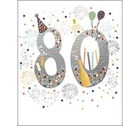 Male/Female 80th Birthday Card from Woodmansterne - Age 80 - Fireworks & Champagne - Foil Finish