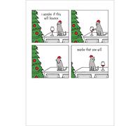 Woodmansterne Male/Female Humorous Christmas Card - Funny Cat Bouncing Wine Glasses - for Him/Her