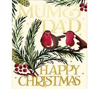 Woodmansterne Mum and Dad Christmas Card - Robins on a Pine Branch with Foil Embossed Finish - Emma Bridgewater Design - Eco-Friendly and Recyclable