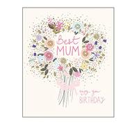 Woodmansterne Mum Birthday Card (WDM-424083) - Artistic Bunch Of Flowers - From The Peach & Prosecco Range - Foiled & Embossed Finish
