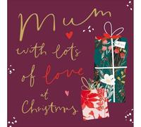 Woodmansterne Mum Christmas Card Gold Foiled Wrapped Presents Love At Christmas Xmas Greetings - Paper Chain Gold Foil, Floral Design, Heartfelt Message, Luxurious Feel, Keepsake Family Love