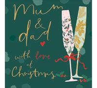Woodmansterne Mum & Dad Christmas Card Gold Foiled Champagne Flutes With Love Xmas Greetings - Paper Chain Elegant Design, Heartfelt Wishes, Eco-Friendly, Premium, Festive Keepsake, Family Love