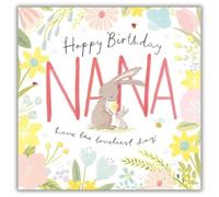 Woodmansterne Nana Birthday Card - Cute Rabbit and Floral Design - Embossed Finish - Happy Birthday Card for Her