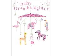 Woodmansterne New Baby Granddaughter Card - Adorable Animal Mobile Design - New Baby Card for Grandparents
