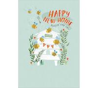 Woodmansterne New Home Card for Him or Her - Cute Bee and Beehive Design - Happy New Home Greeting Card for Friends or Family