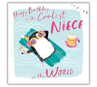 Woodmansterne Niece Birthday Card - Happy Birthday Card for the Coolest Niece with Penguin and Birthday Cake Design - Birthday Card for Her