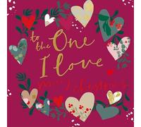 Woodmansterne One I Love Christmas Card Artistic Gold Foiled Love Hearts Wreath Xmas Greetings - Paper Chain Heartfelt, Floral Wreath, Luxury Foil, Eco-Friendly, Special Keepsake