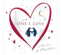Woodmansterne One I Love Christmas Card - Penguins and Love Heart Romantic Design - Embossed Foil Finish - Festive Christmas Greeting Card for Someone Special