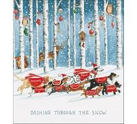 Woodmansterne Pack of 5 Artistic Charity Christmas Cards - Dashing Through The Snow - Lovely Illustration of Dogs Running Through Snowy Forest - 5 Cards of 1 Design