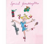 Woodmansterne Quentin Blake Special Granddaughter Christmas Card Juggling Cat Xmas Greetings - Special Granddaughter Range Cheerful Illustration Greeting, Family Wishes, Eco-Friendly, Keepsake