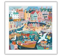 Woodmansterne Seaside Birthday or All-Occasion Card - Vibrant Harbour Village - Blank Inside - For Men or Women - Scenic Greeting Card
