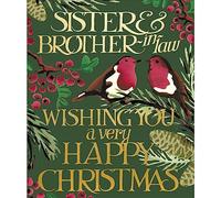 Woodmansterne Sister and Brother-in-Law Christmas Card - Robins on Pine Branches with Foil Embossed Finish - Emma Bridgewater Design - Eco-Friendly and Recyclable