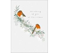 Woodmansterne Thinking of You Christmas Card - Two Robins on a Tree Branch - Eco-Friendly and Recyclable